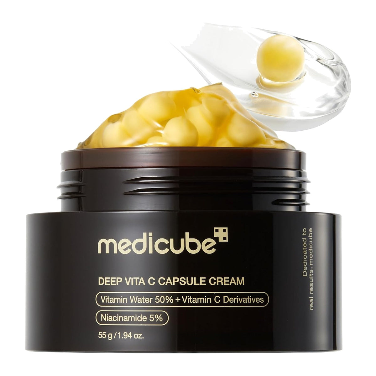 Medicube Deep Vita C Capsule Cream 55 g, pot de crème gel à la vitamine C, vu de face sur fond blanc