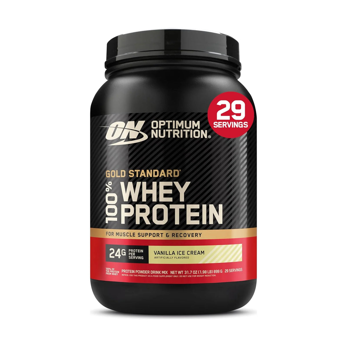 Optimum Nutrition Gold Standard 100% Whey – 2 lb (907 g), Glace vanille, photo du produit seul sur fond blanc