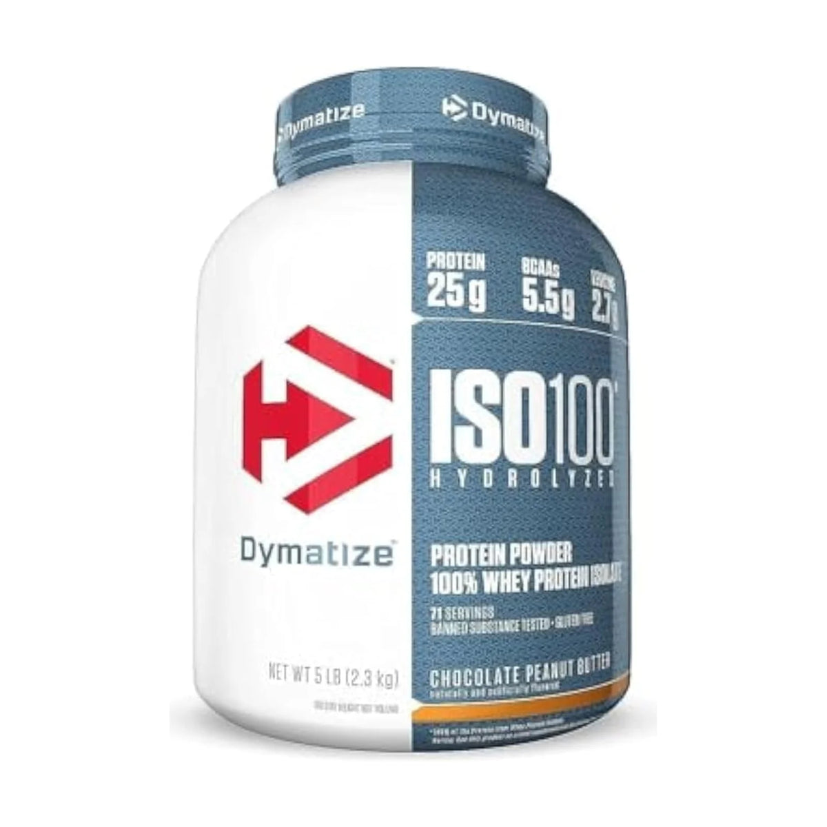 Dymatize ISO100 isolat de whey hydrolysé – 5 lb (2,27 kg), Chocolat beurre de cacahuète, photo du produit seul sur fond blanc