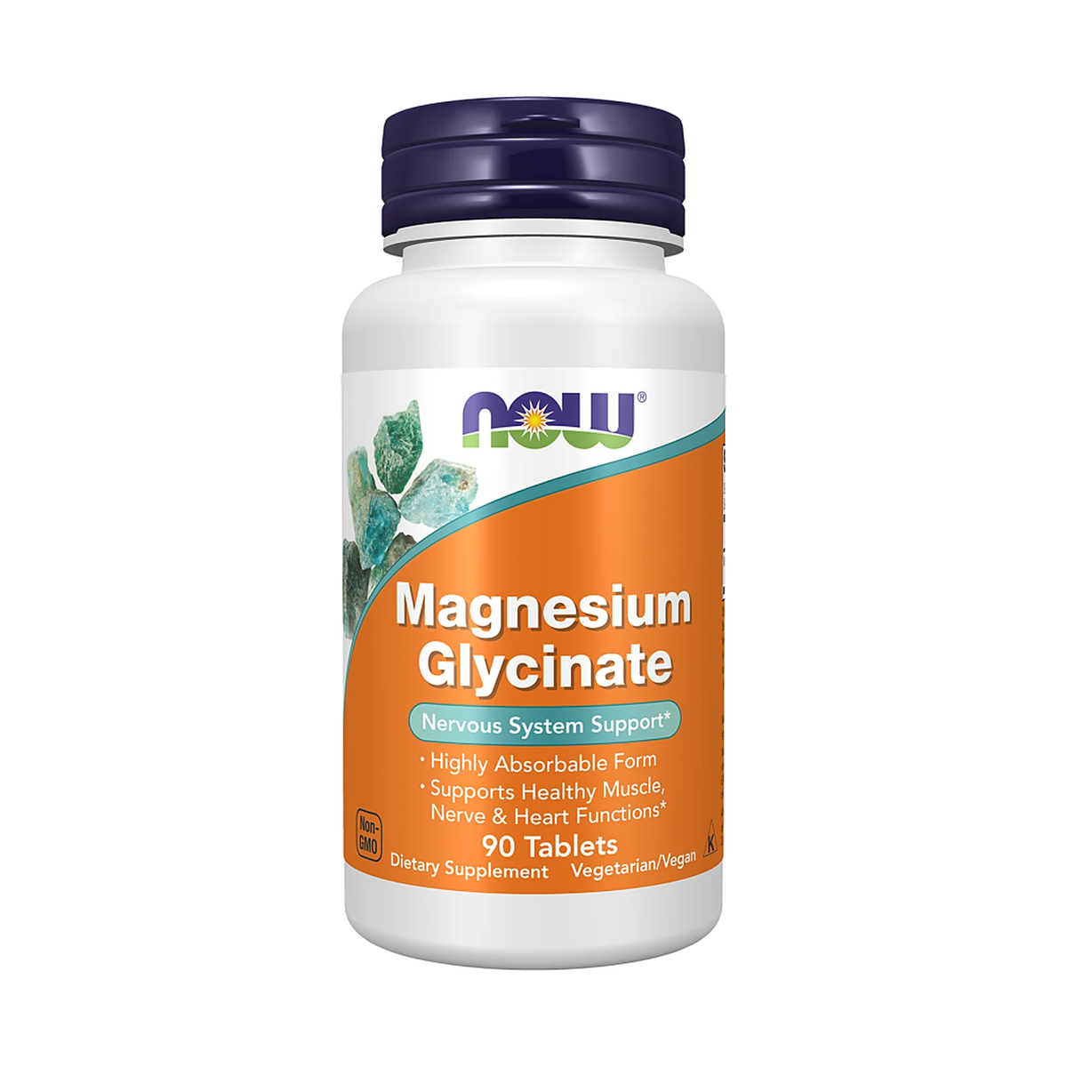 Flacon de complément NOW Foods Magnesium Glycinate 100 mg en gélules, photo du produit seul