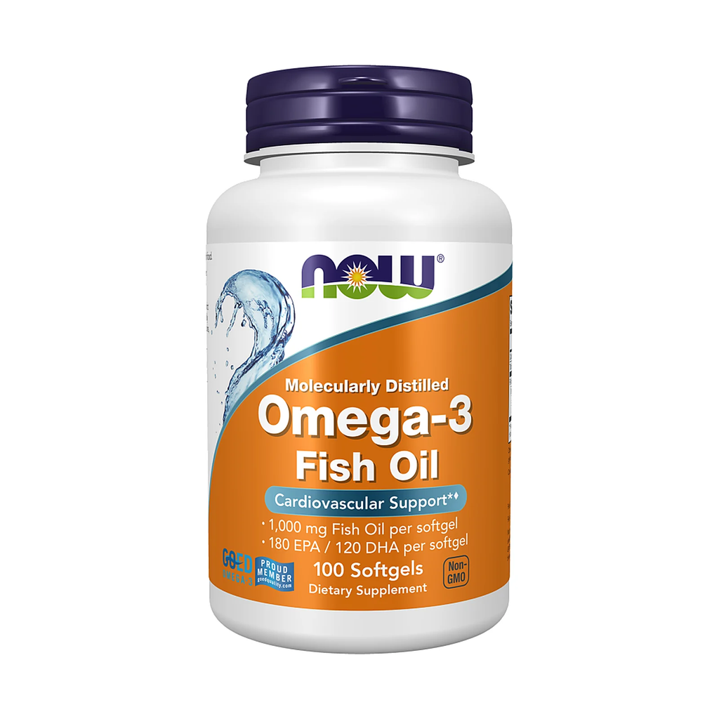 Flacon de softgels NOW Foods Omega-3 1000 mg, huile de poisson, complément, photo du produit