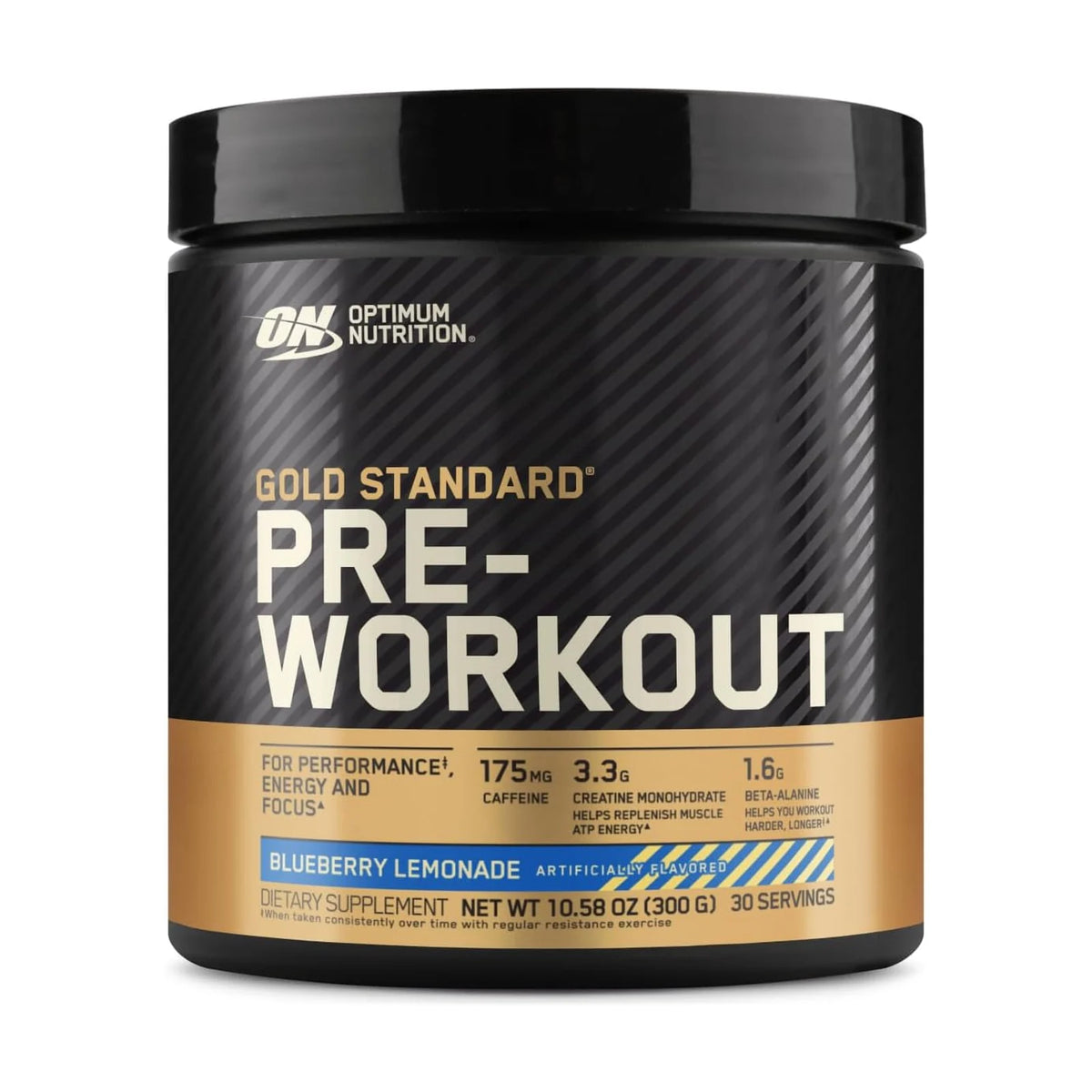 Optimum Nutrition Gold Standard Pre-Workout 30 doses – Limonade myrtille, photo du produit seul sur fond blanc