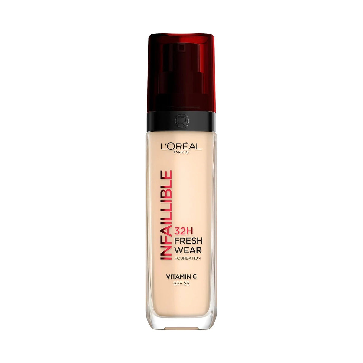 L'Oréal Infallible 32H Fresh Wear Foundation, flacon de fond de teint, vu de face sur fond neutre