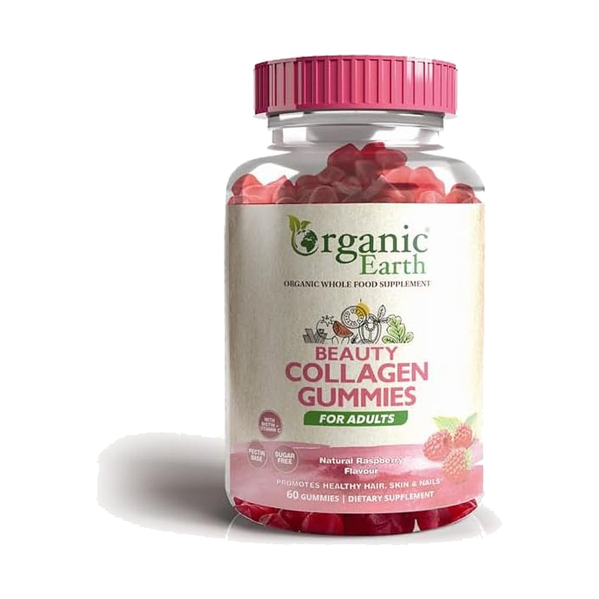 Organic Earth gommes beauté au collagène sans sucre, 60 gommes
