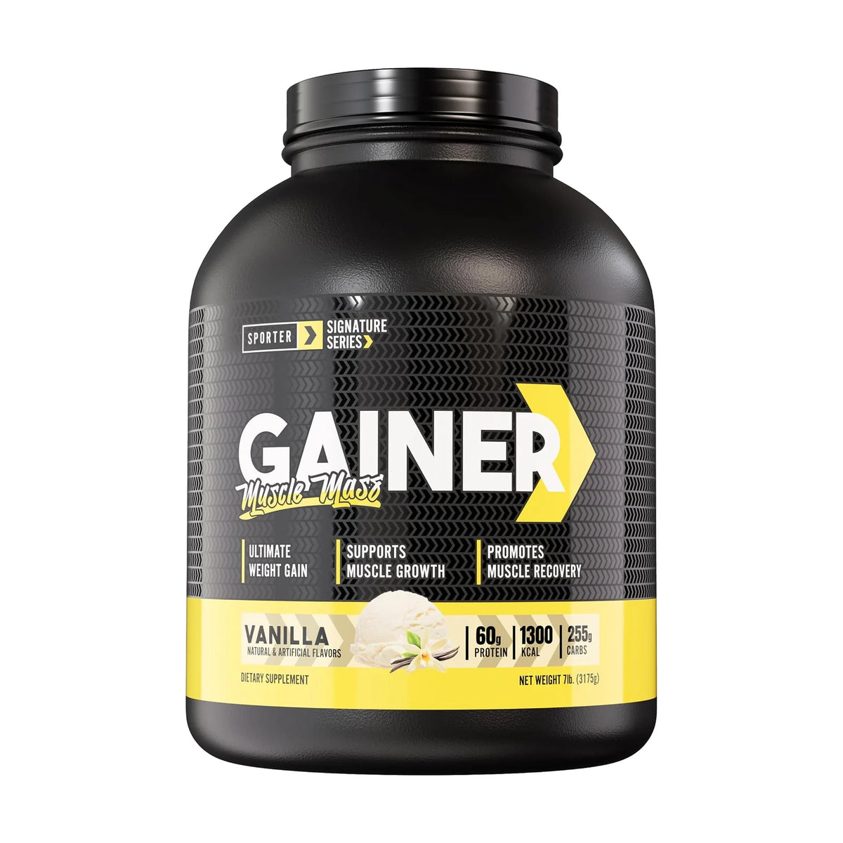 Sporter Mass Gainer créatine, BCAA et MCT – 7 lb (3,2 kg), Vanille, photo du produit seul sur fond blanc