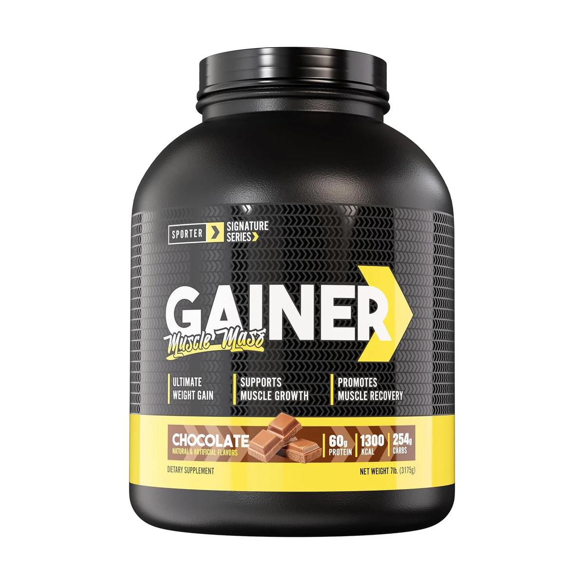 Sporter Mass Gainer créatine, BCAA et MCT – 7 lb (3,2 kg), Chocolat, photo du produit seul sur fond blanc