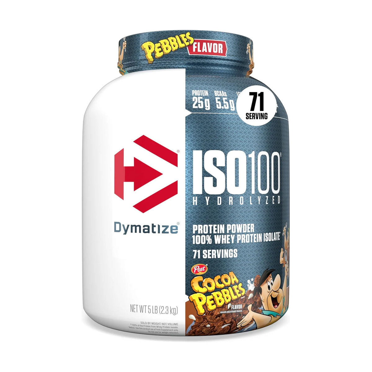 Dymatize ISO100 isolat de whey hydrolysé – 5 lb (2,27 kg), Cocoa Pebbles, photo du produit seul sur fond blanc