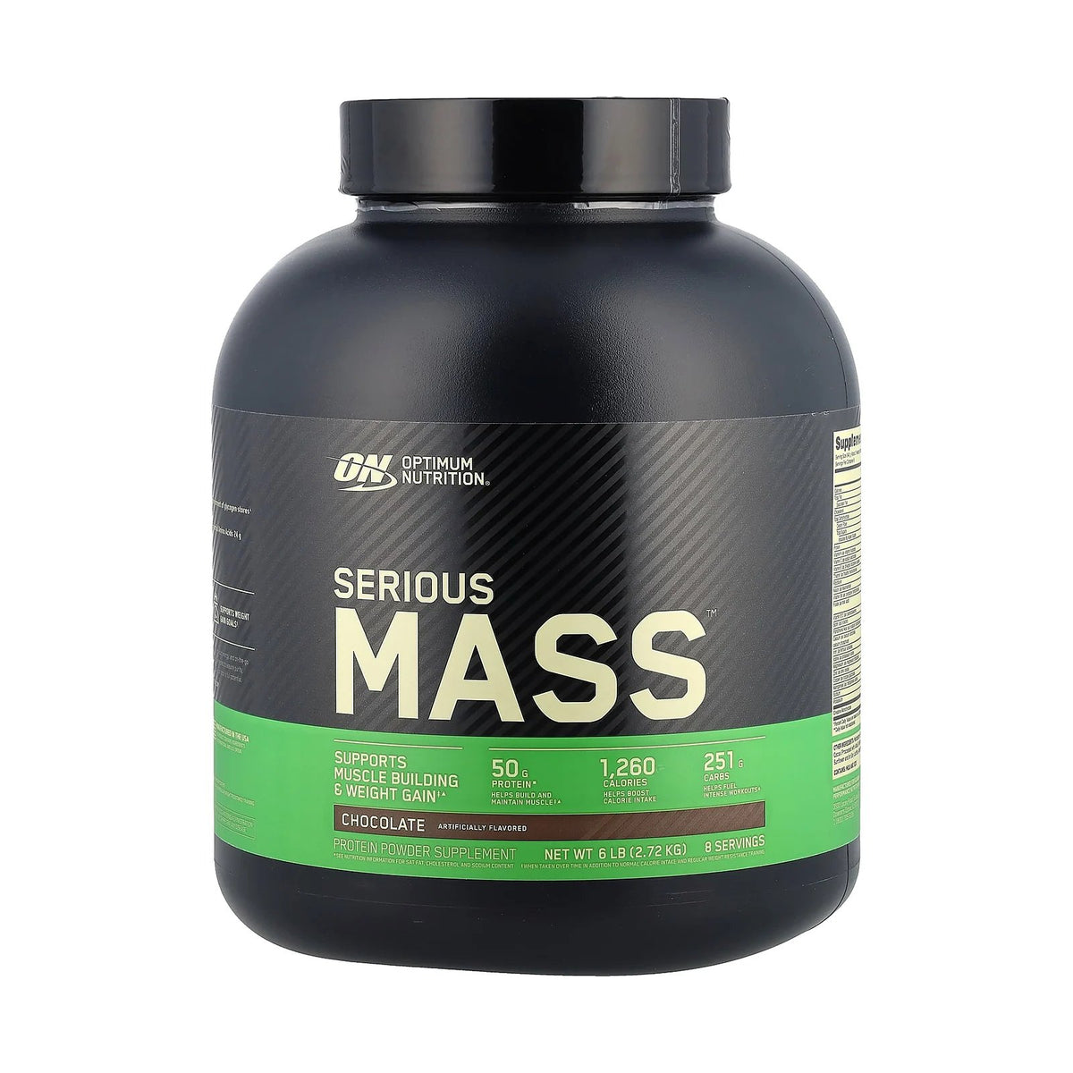 Gainer Optimum Nutrition Serious Mass 6 lb, deuxième vue de l'emballage et de ses informations