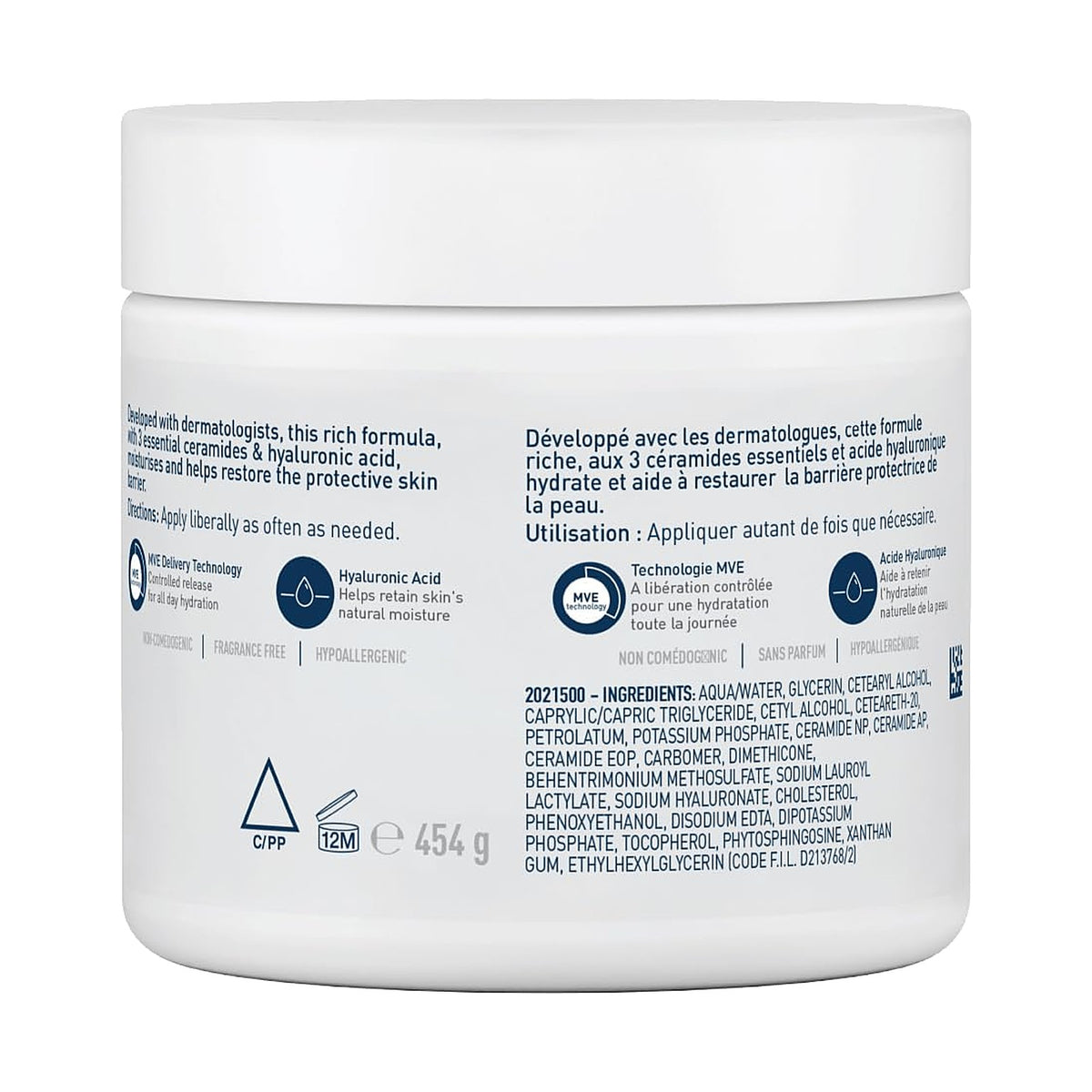 CeraVe crème hydratante visage et corps 454 g