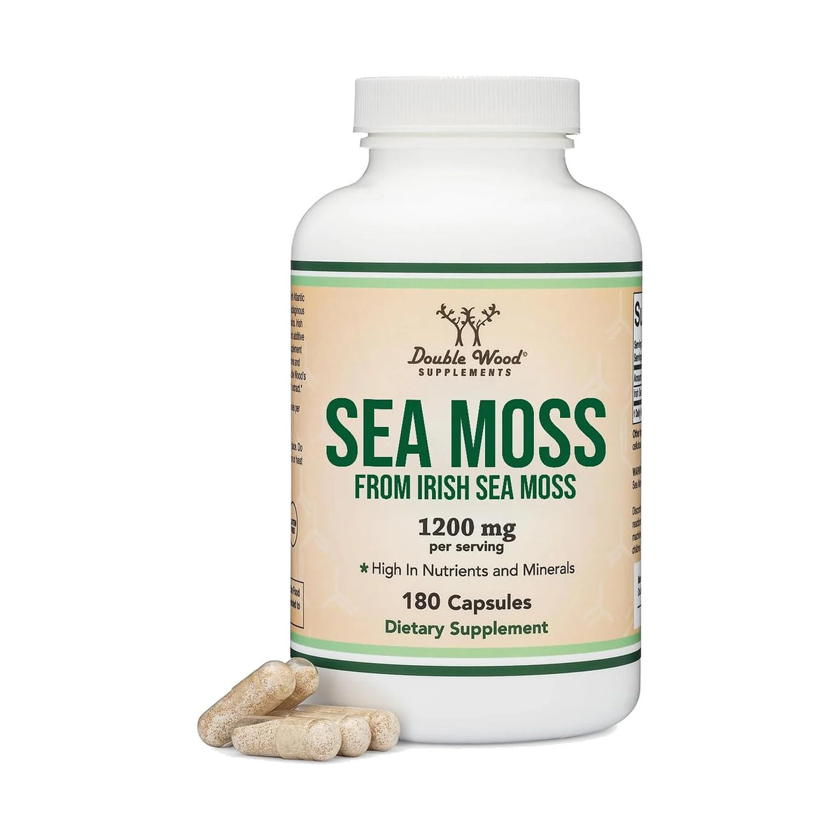 Double Wood Sea Moss, 180 gélules, photo du produit seul sur fond blanc