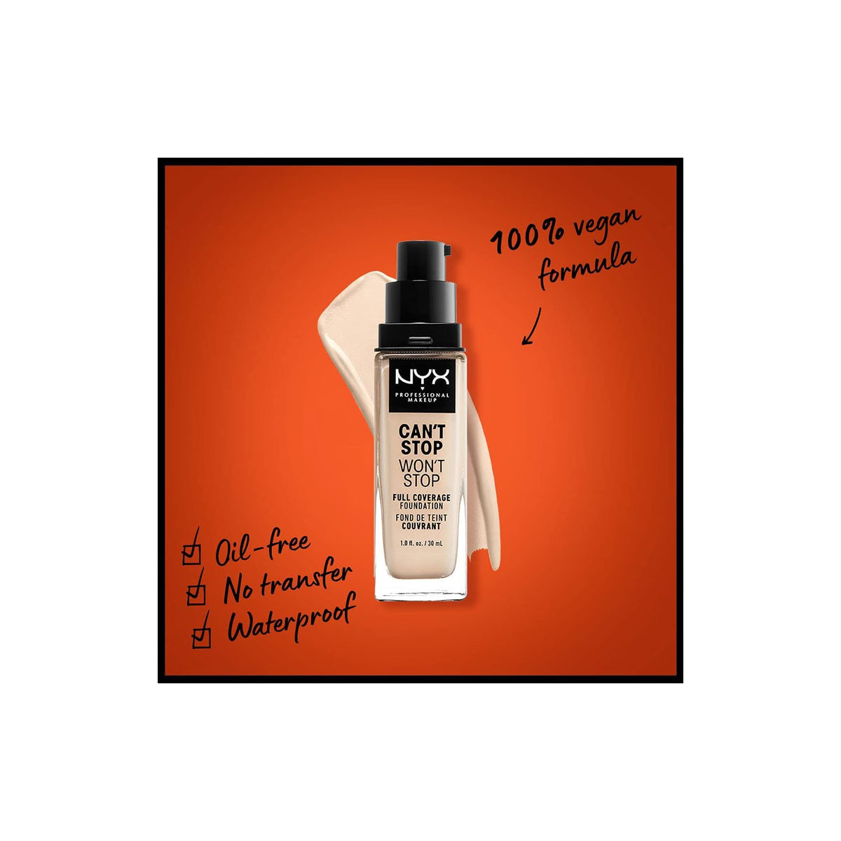 NYX Can't Stop Won't Stop fond de teint couvrant, 30 ml