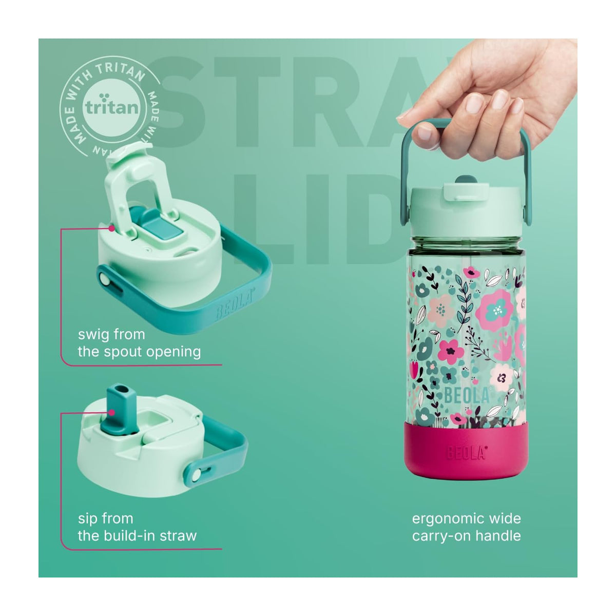 Beola gourde enfant 500 ml avec paille, sans BPA ni BPS
