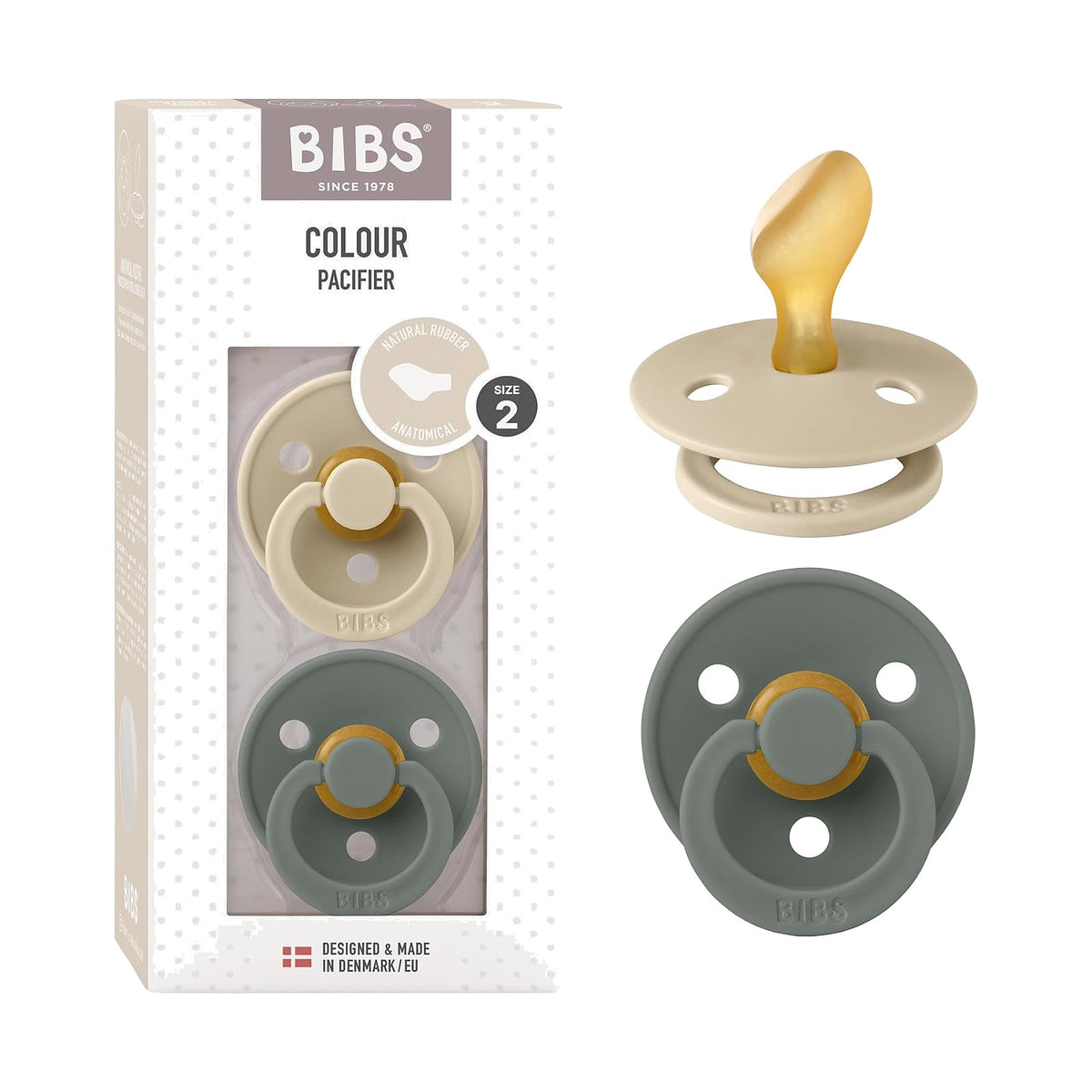 BIBS Colour tétines anatomiques, Vanille / Pin, 6 à 18 mois