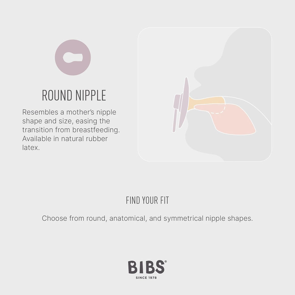 BIBS Colour tétines rondes en caoutchouc naturel, lot de 2