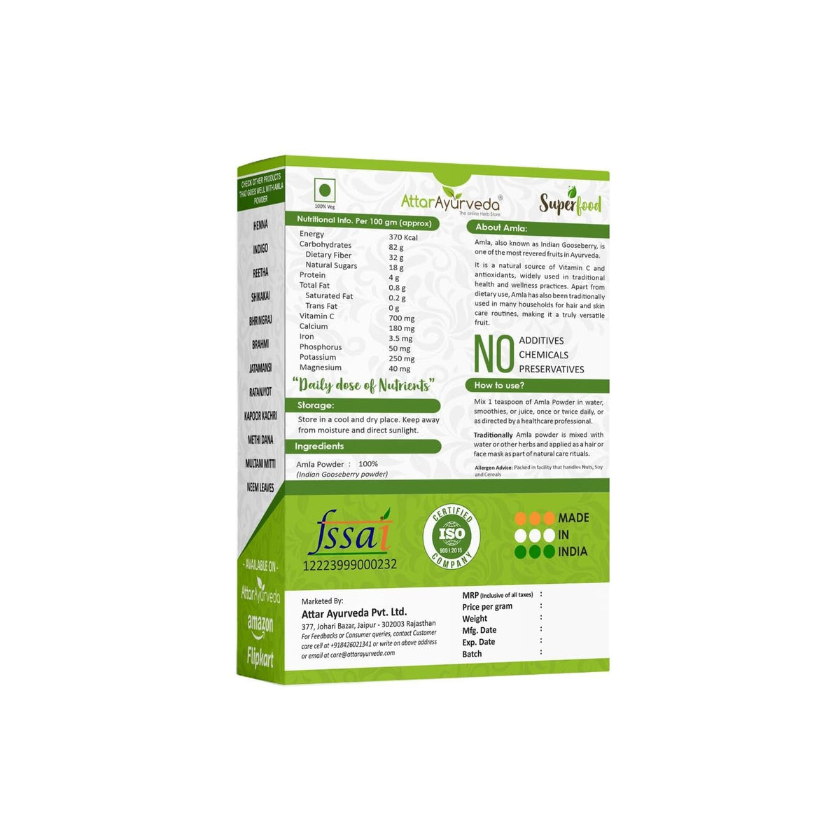 Attar Ayurveda poudre d'amla pure 250 g