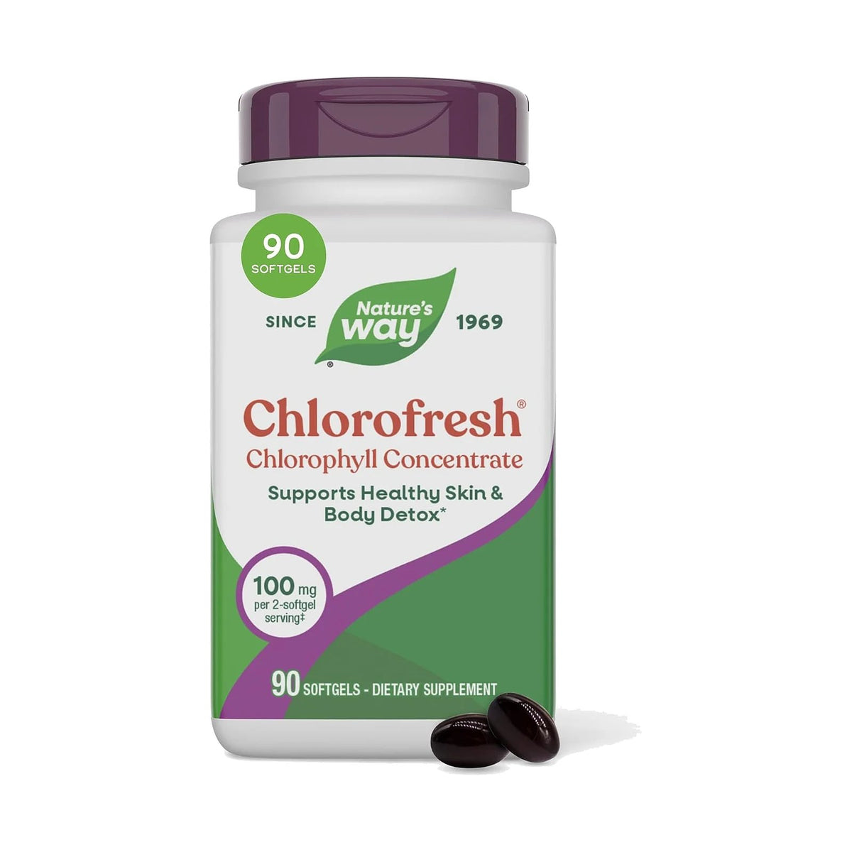 Nature's Way Chlorofresh chlorophylle – 90 capsules molles, photo du produit seul sur fond blanc
