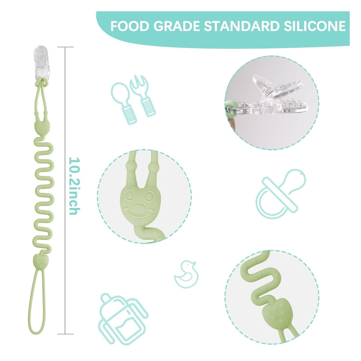 Attache-tétine en silicone à perles, lot multicolore
