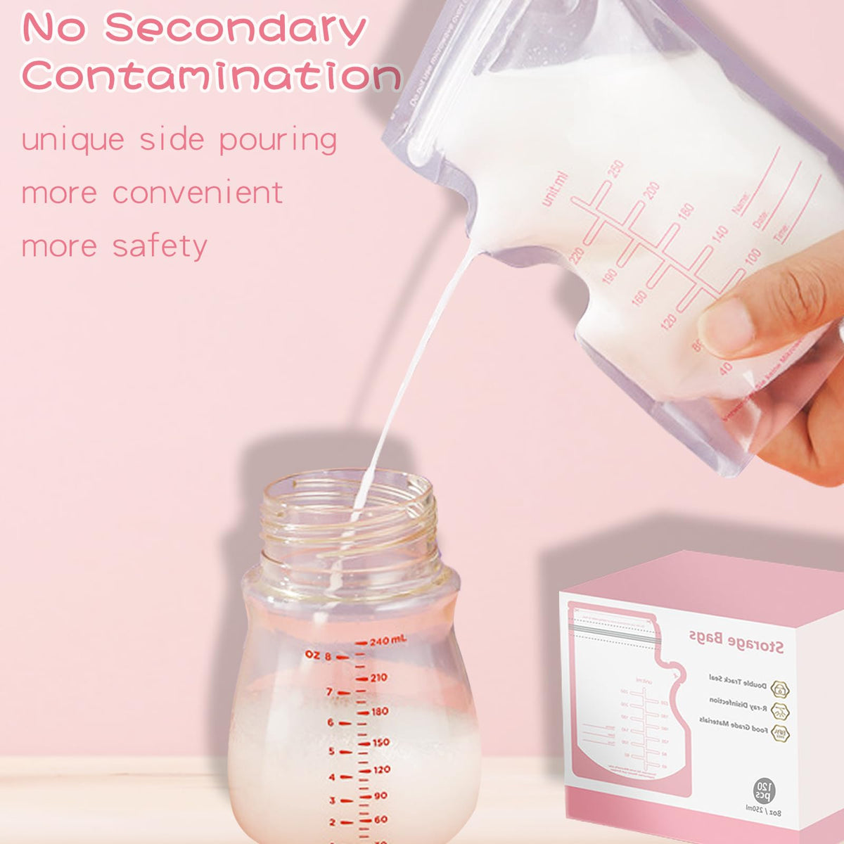 Poches de conservation du lait maternel, 120 poches de 250 ml