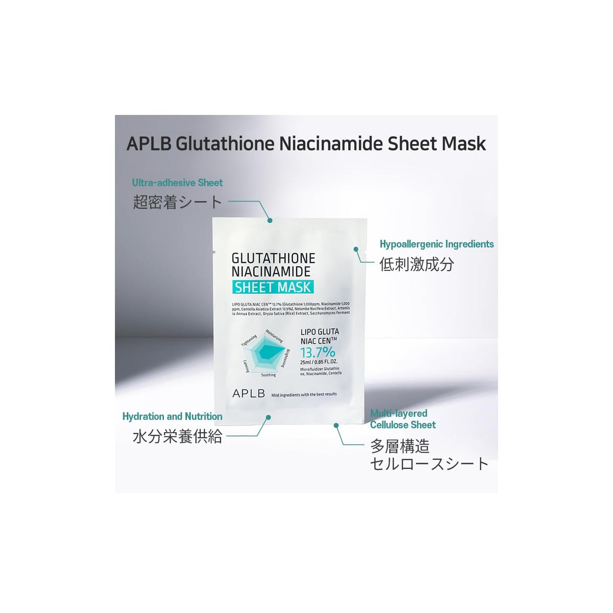 APLB masques en tissu glutathion et niacinamide, 10 masques