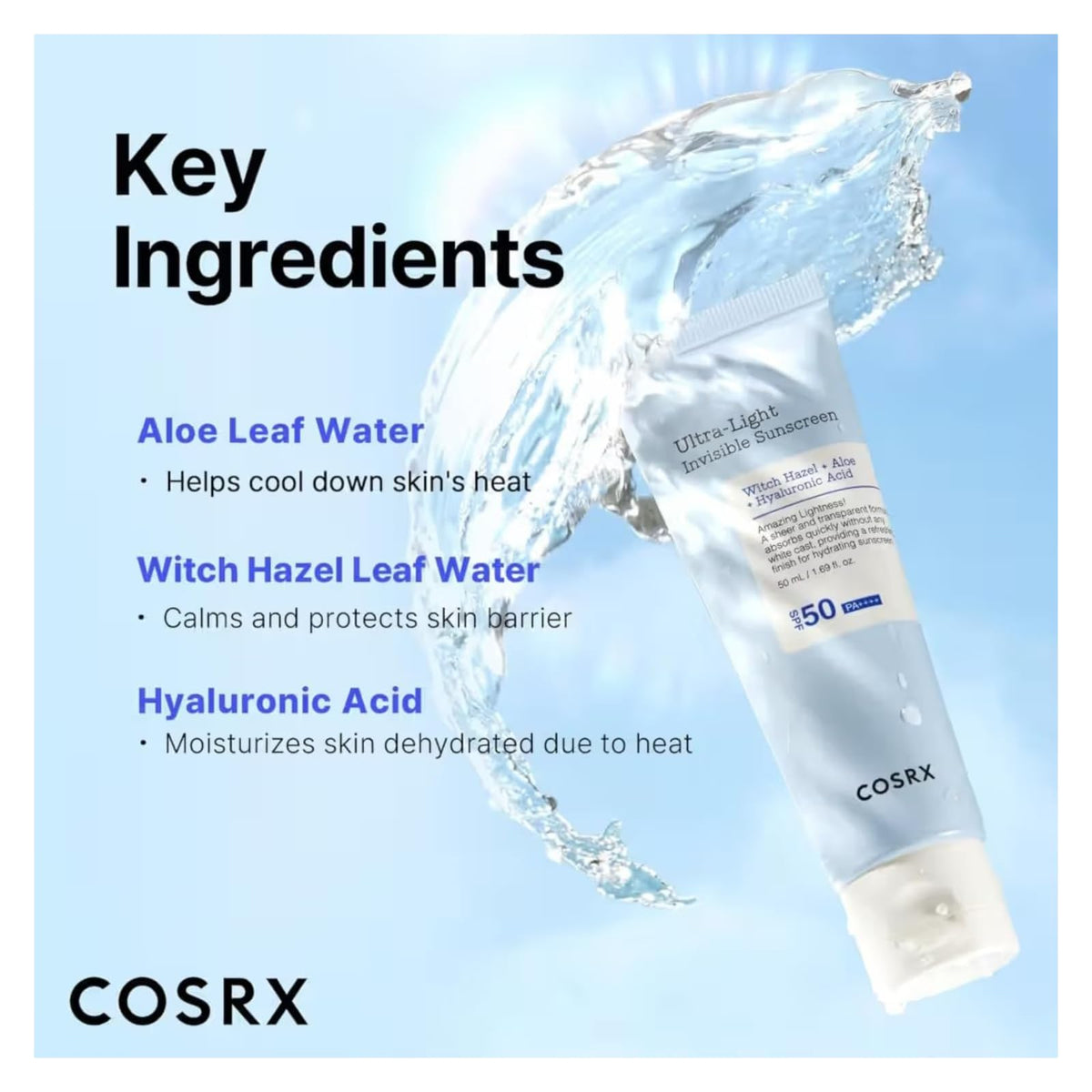 COSRX Ultra Light Invisible crème solaire SPF 50 PA++++, 50 ml