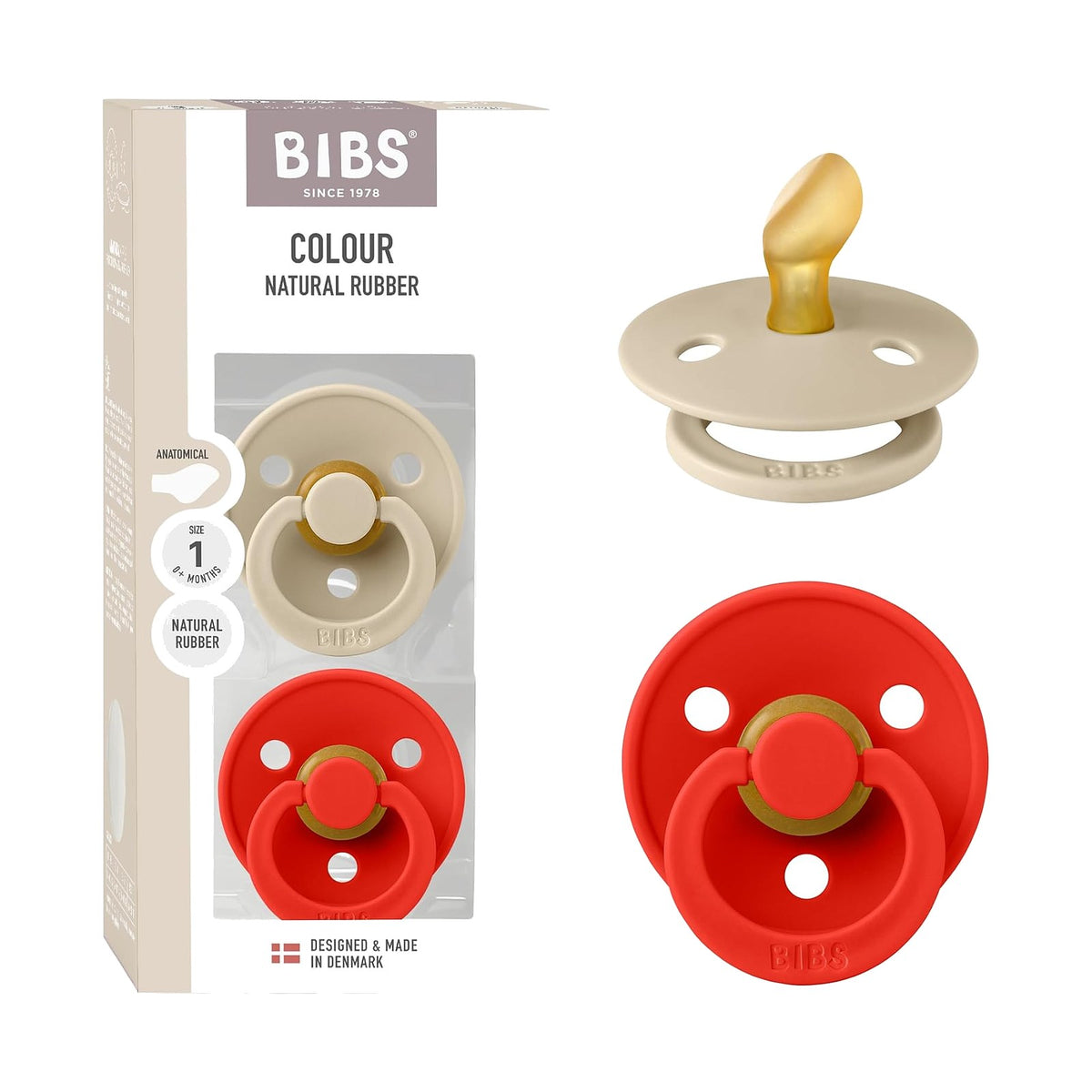 BIBS Colour tétines anatomiques, Vanille / Pomme d'amour, 0 à 6 mois