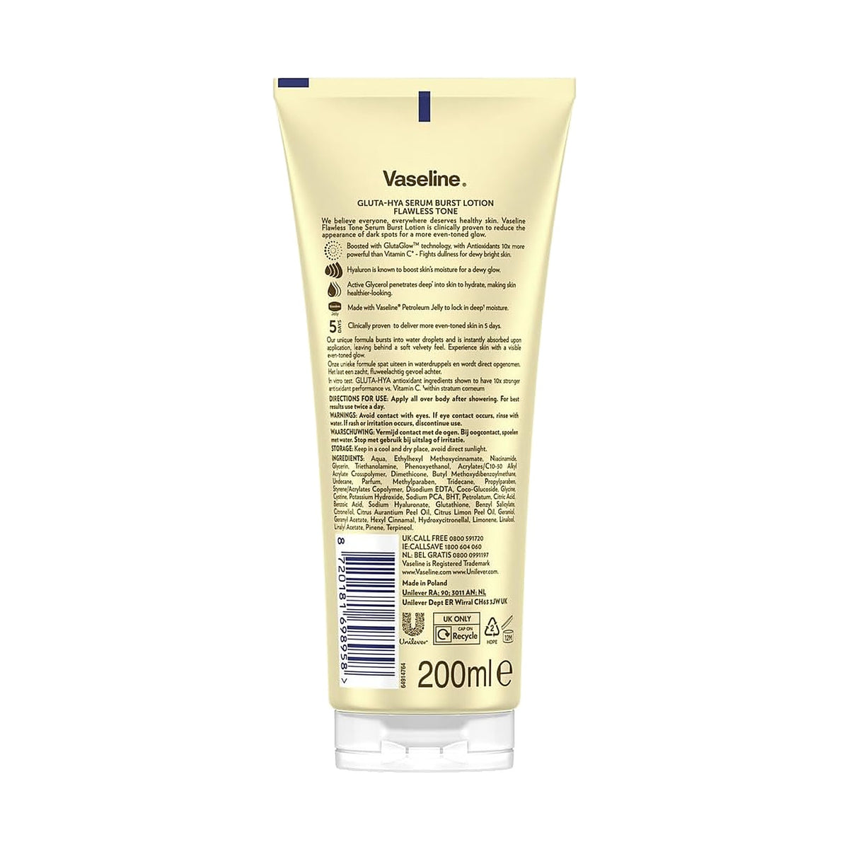 Vaseline Gluta-Hya lotion corps Flawless Tone anti-taches, 200 ml