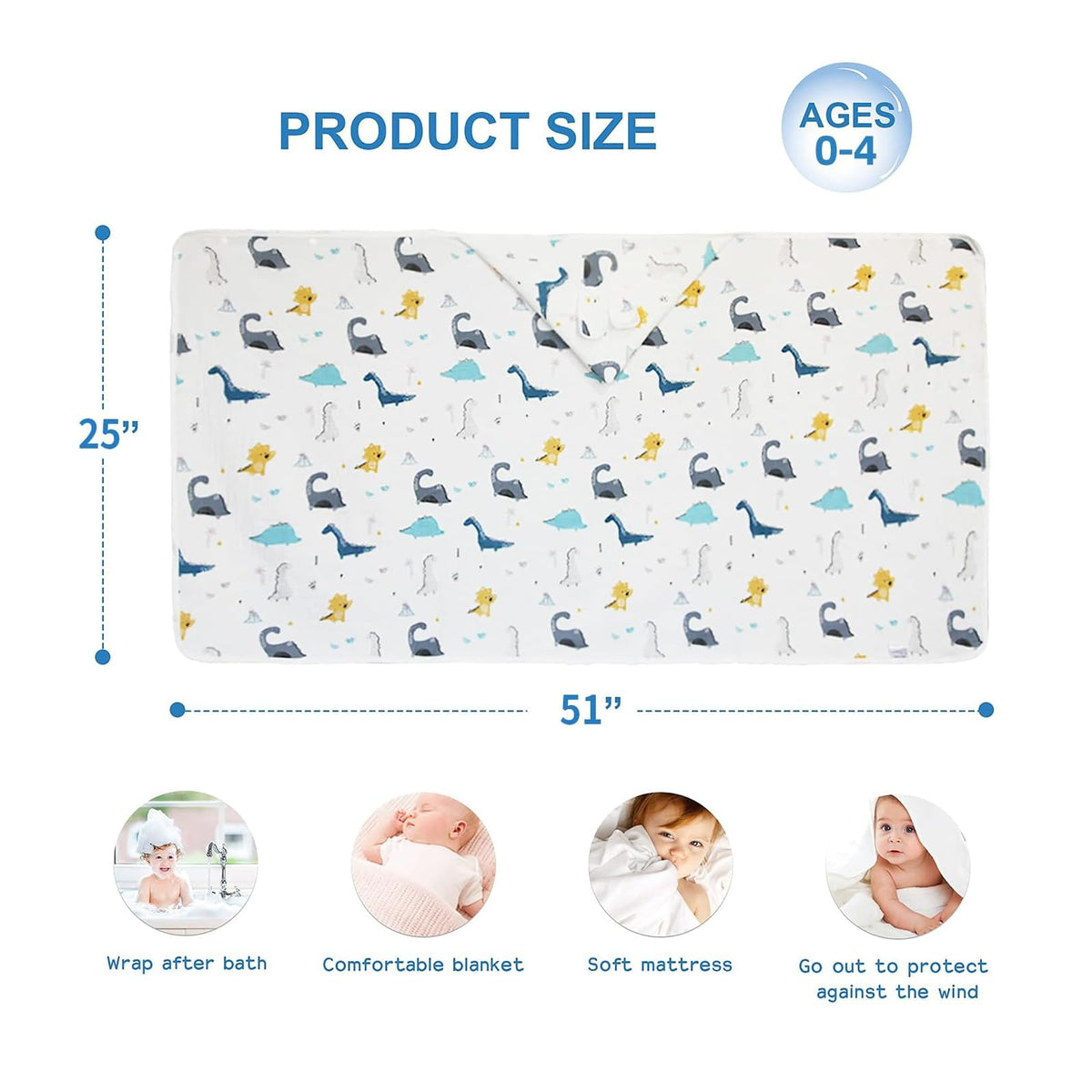 Remass serviette de bain à capuche en mousseline de coton
