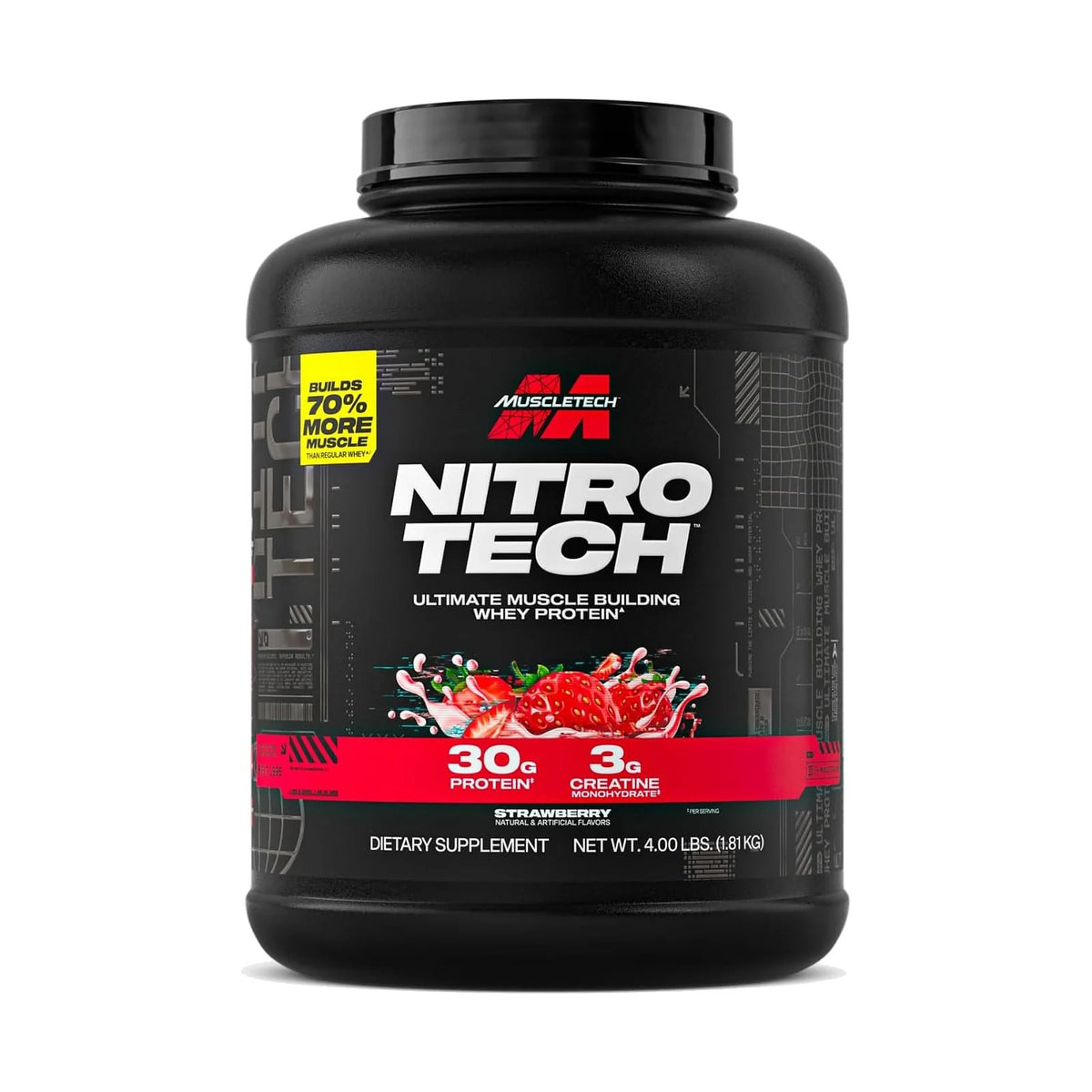 MuscleTech Nitro-Tech Whey Protein – 4 lb (1,81 kg), Fraise, photo du produit seul sur fond blanc