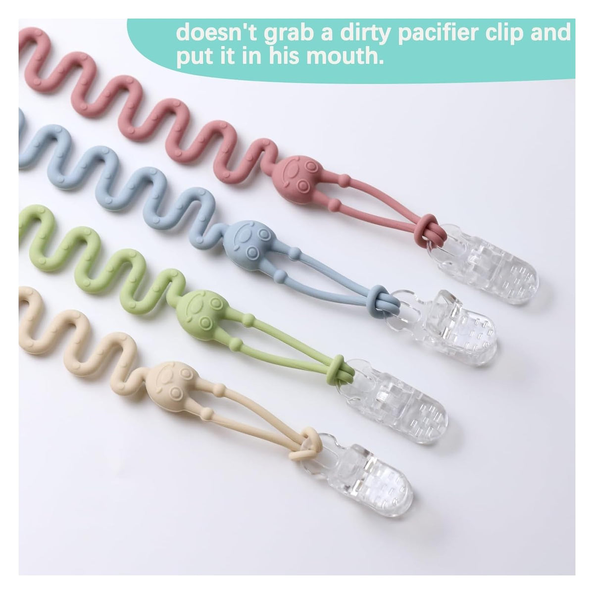 Attache-tétine en silicone à perles, lot multicolore