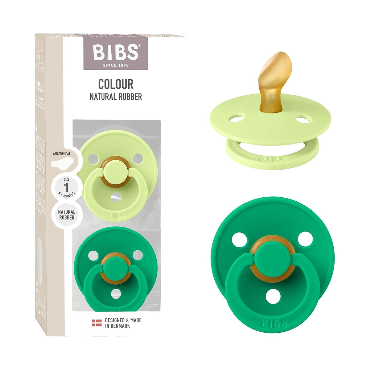 BIBS Colour tétines anatomiques, Matcha / Cactus, 0 à 6 mois