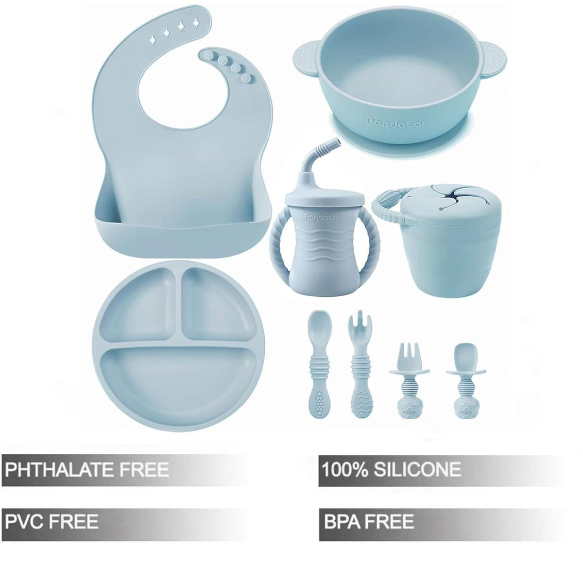 PandaEar set repas en silicone, 9 pièces