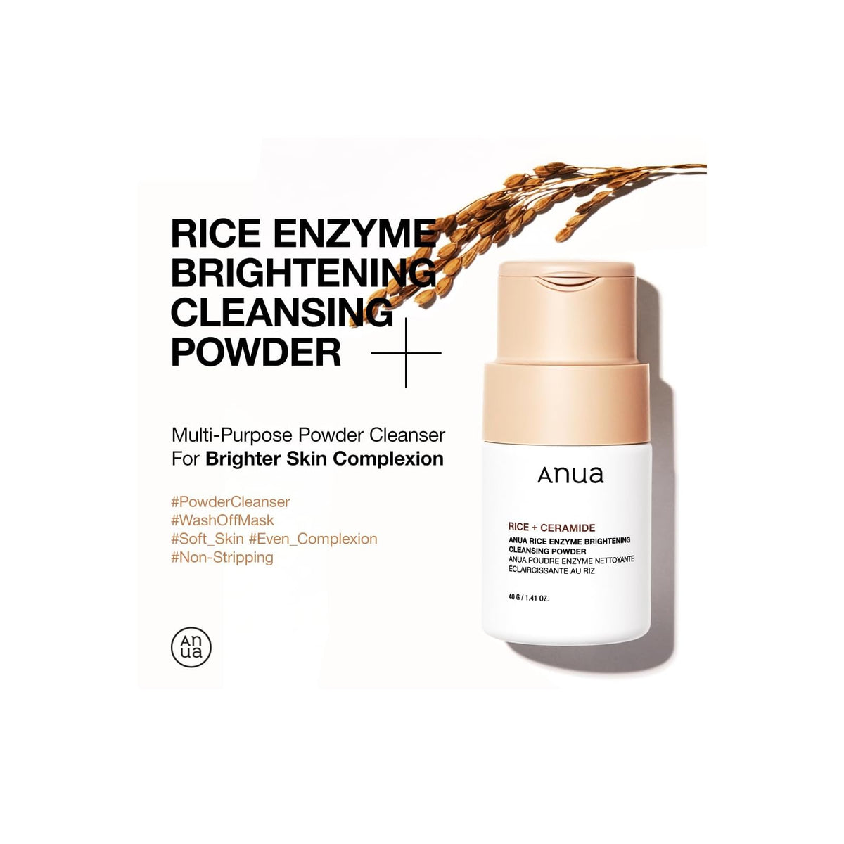 Anua Rice Enzyme poudre nettoyante éclat, 40 g