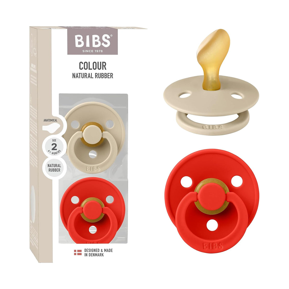 BIBS Colour tétines anatomiques, Vanille / Pomme d'amour, 6 à 18 mois