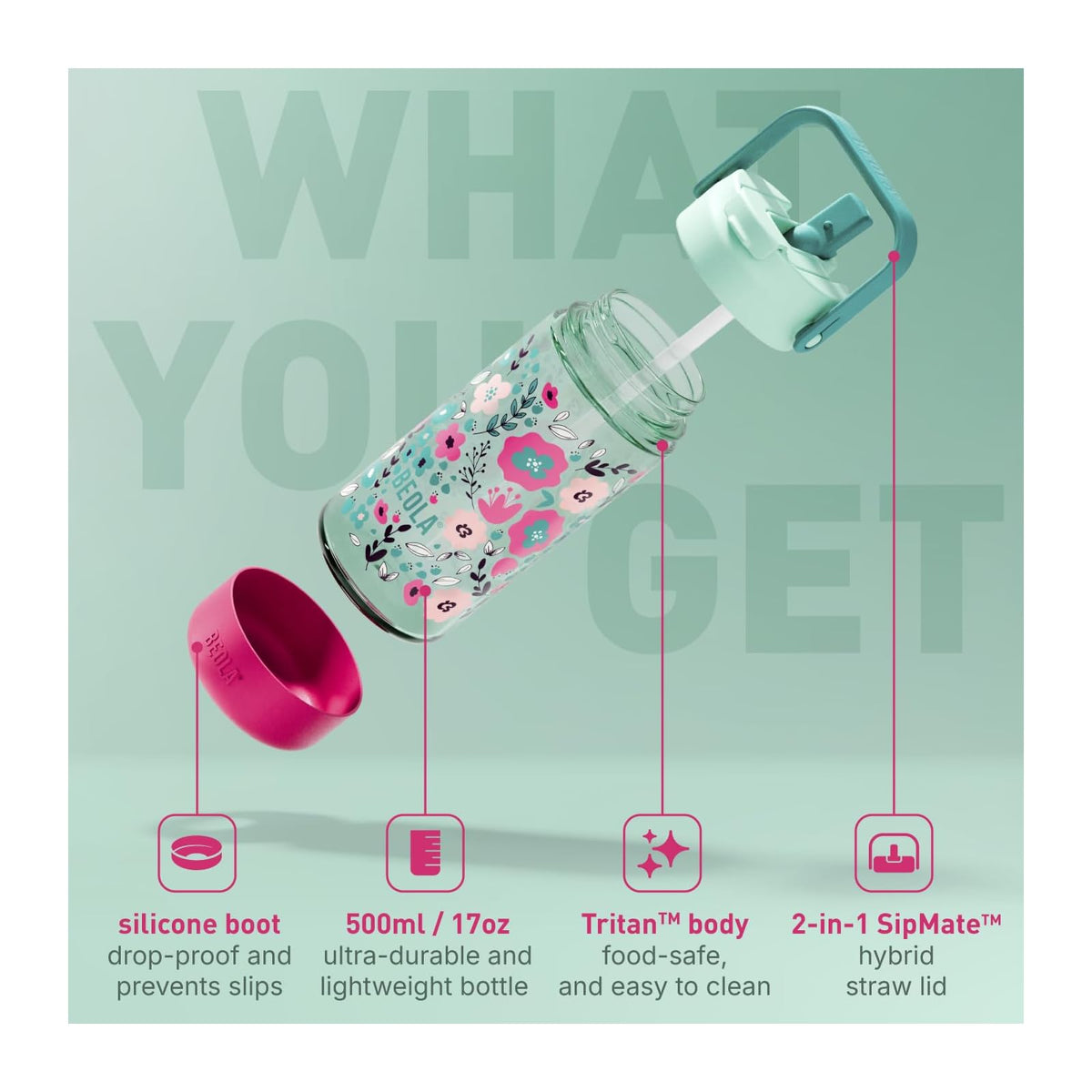 Beola gourde enfant 500 ml avec paille, sans BPA ni BPS