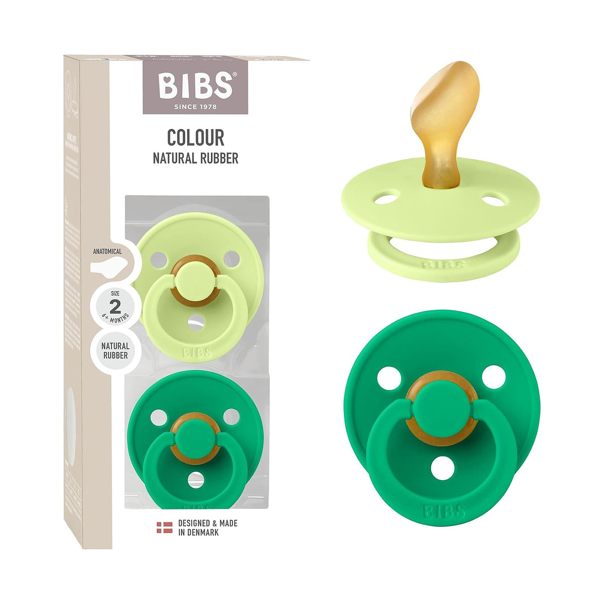 BIBS Colour tétines anatomiques, Matcha / Cactus, 6 à 18 mois