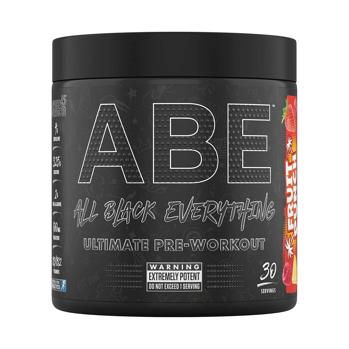 Applied Nutrition ABE pré-workout 30 doses – Punch aux fruits, photo du produit seul sur fond blanc