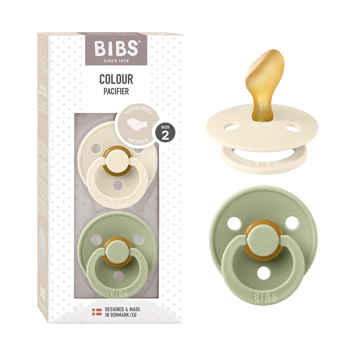 BIBS Colour tétines anatomiques, Ivoire / Sauge, 6 à 18 mois