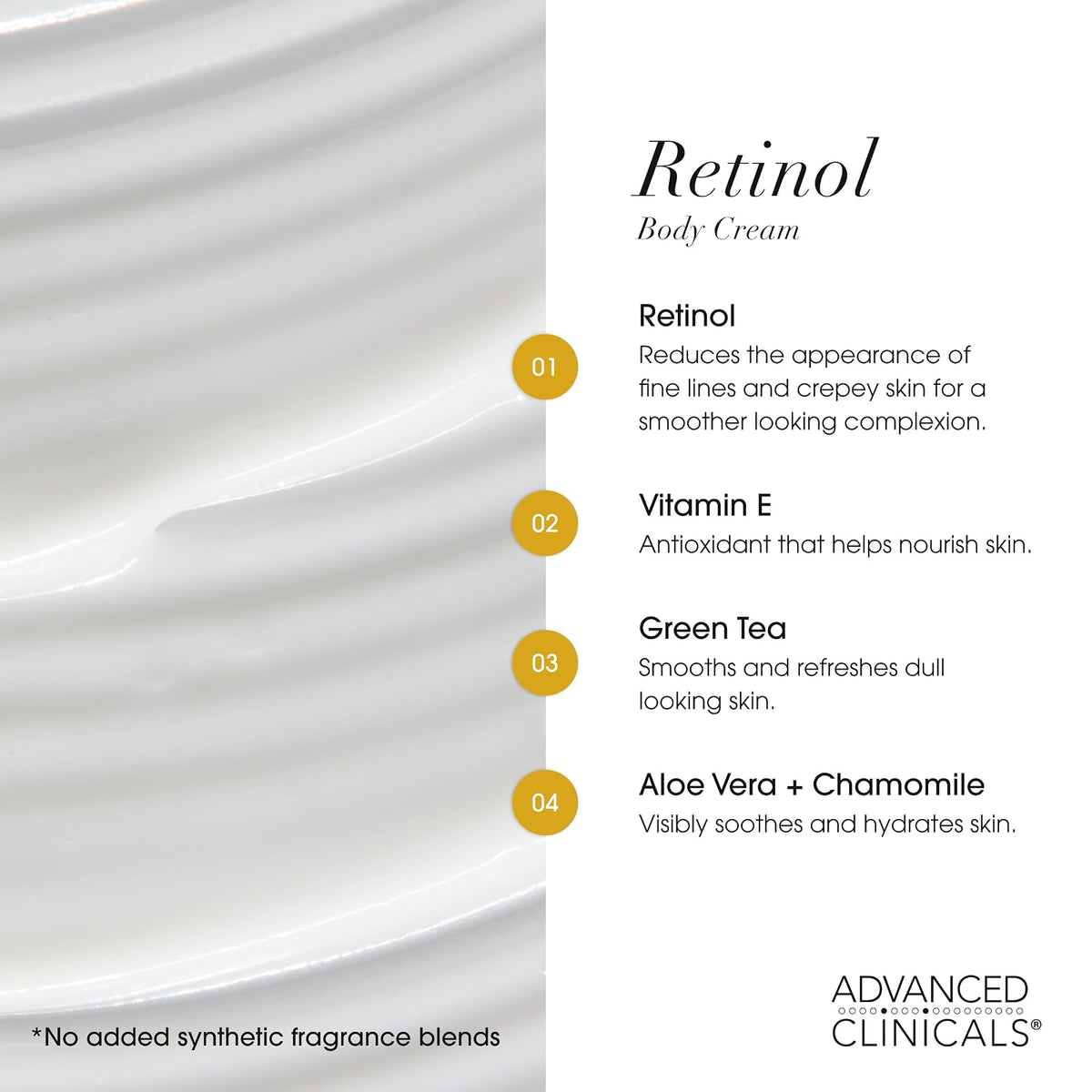 Advanced Clinicals crème raffermissante au rétinol, visage et corps, 454 g
