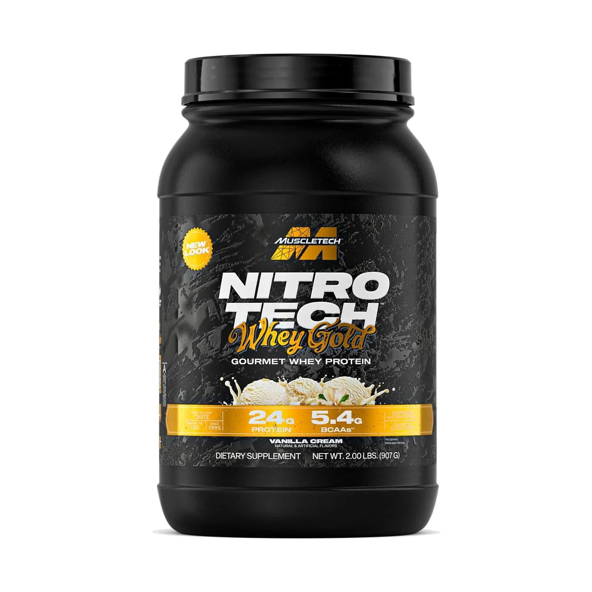 MuscleTech Nitro-Tech 100% Whey Gold – 2 lb (907 g), Vanille crème, photo du produit seul sur fond blanc