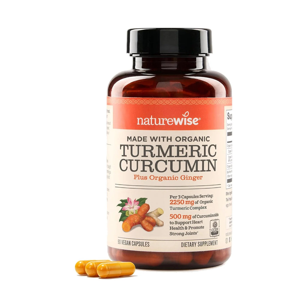 NatureWise Curcuma curcumine et poivre noir, 90 gélules, photo du produit seul sur fond blanc