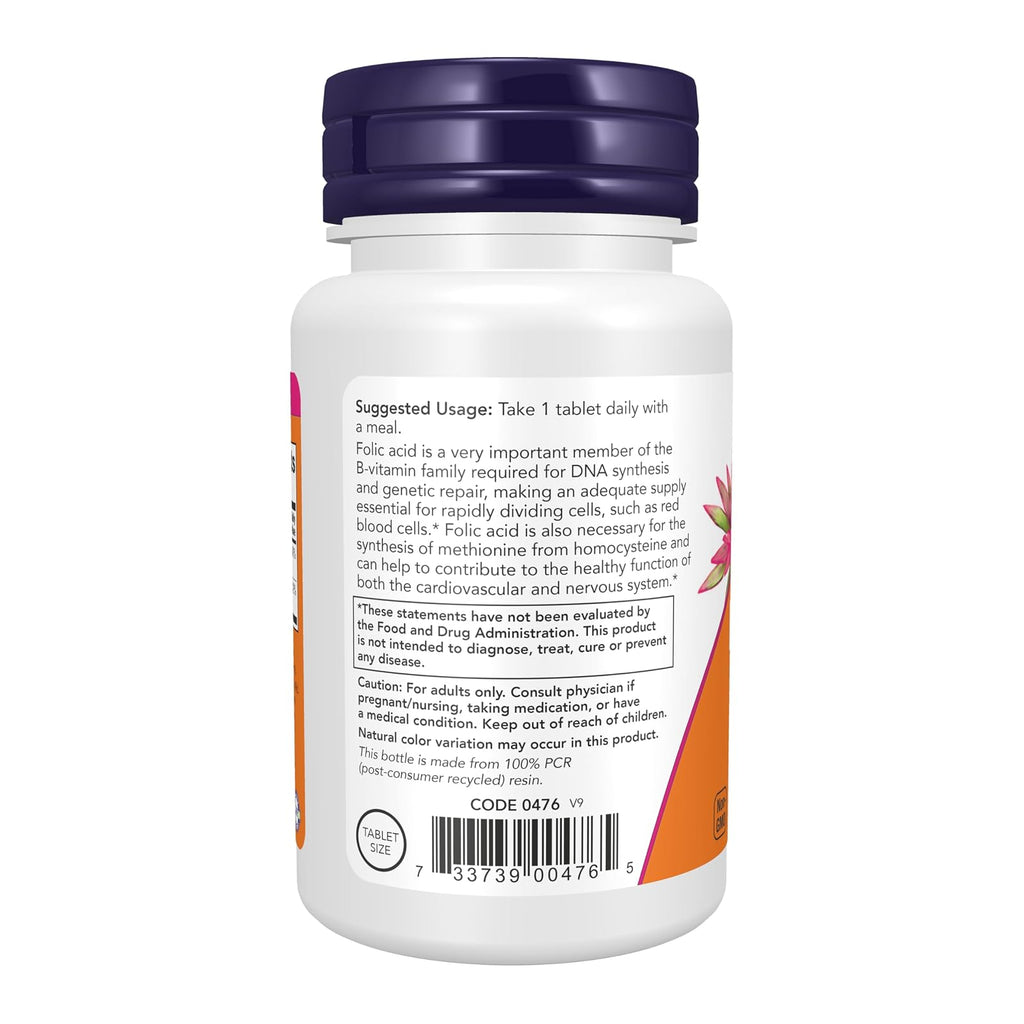 NOW Foods acide folique 800 mcg + B12, 250 comprimés