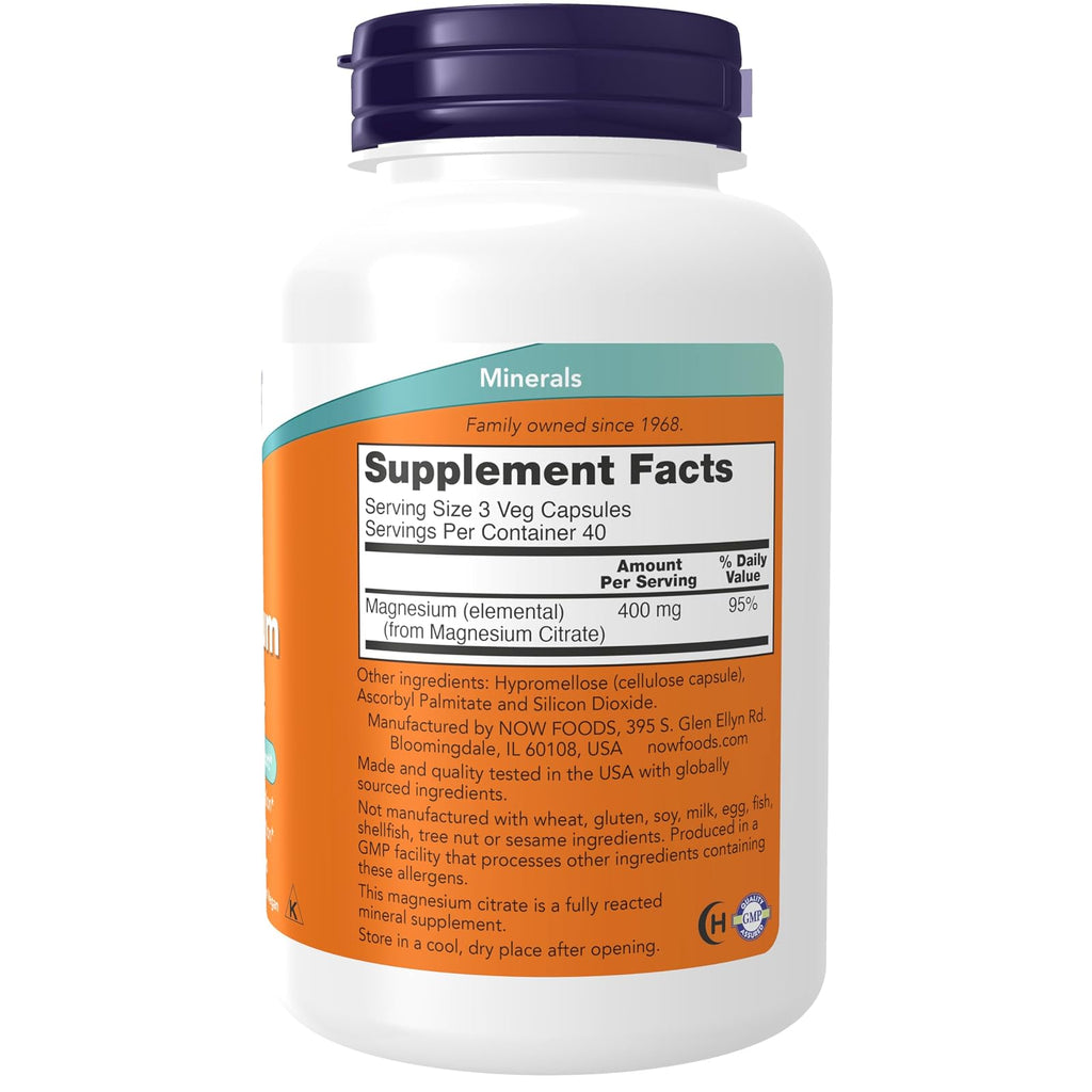 NOW Foods citrate de magnésium, 120 gélules