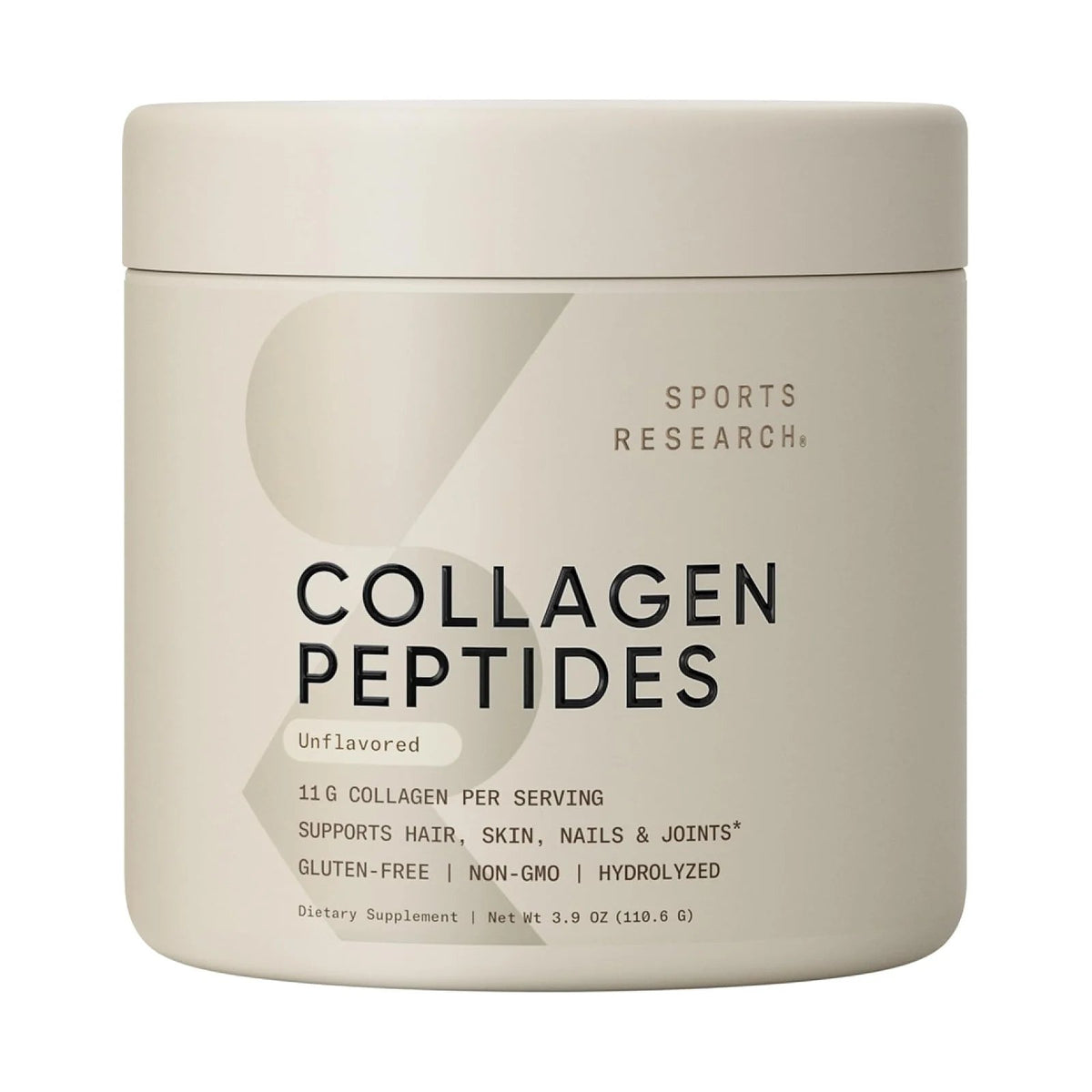 Sports Research Collagen Peptides non aromatisé, pot de 110,7 g, photo du produit seul sur fond blanc
