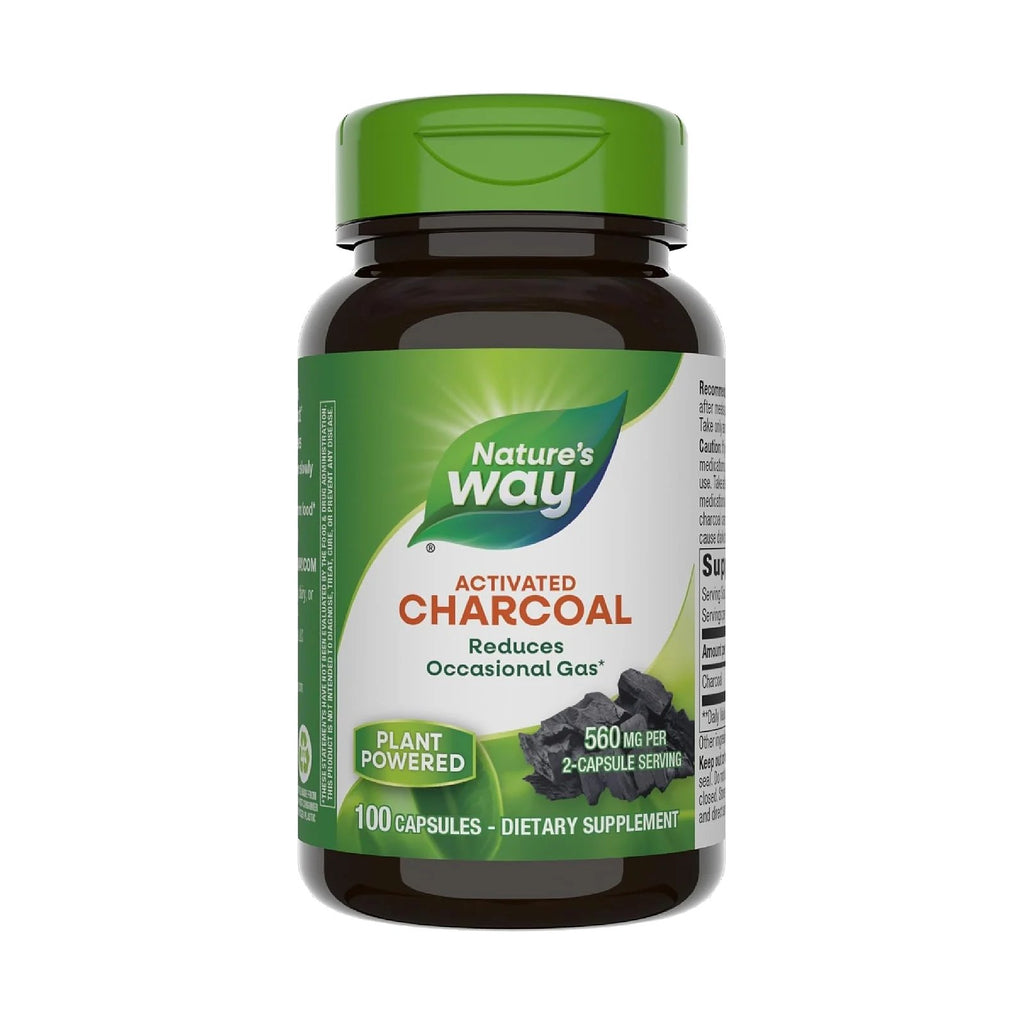 Nature's Way Charbon végétal actif, 100 gélules, photo du produit seul sur fond blanc