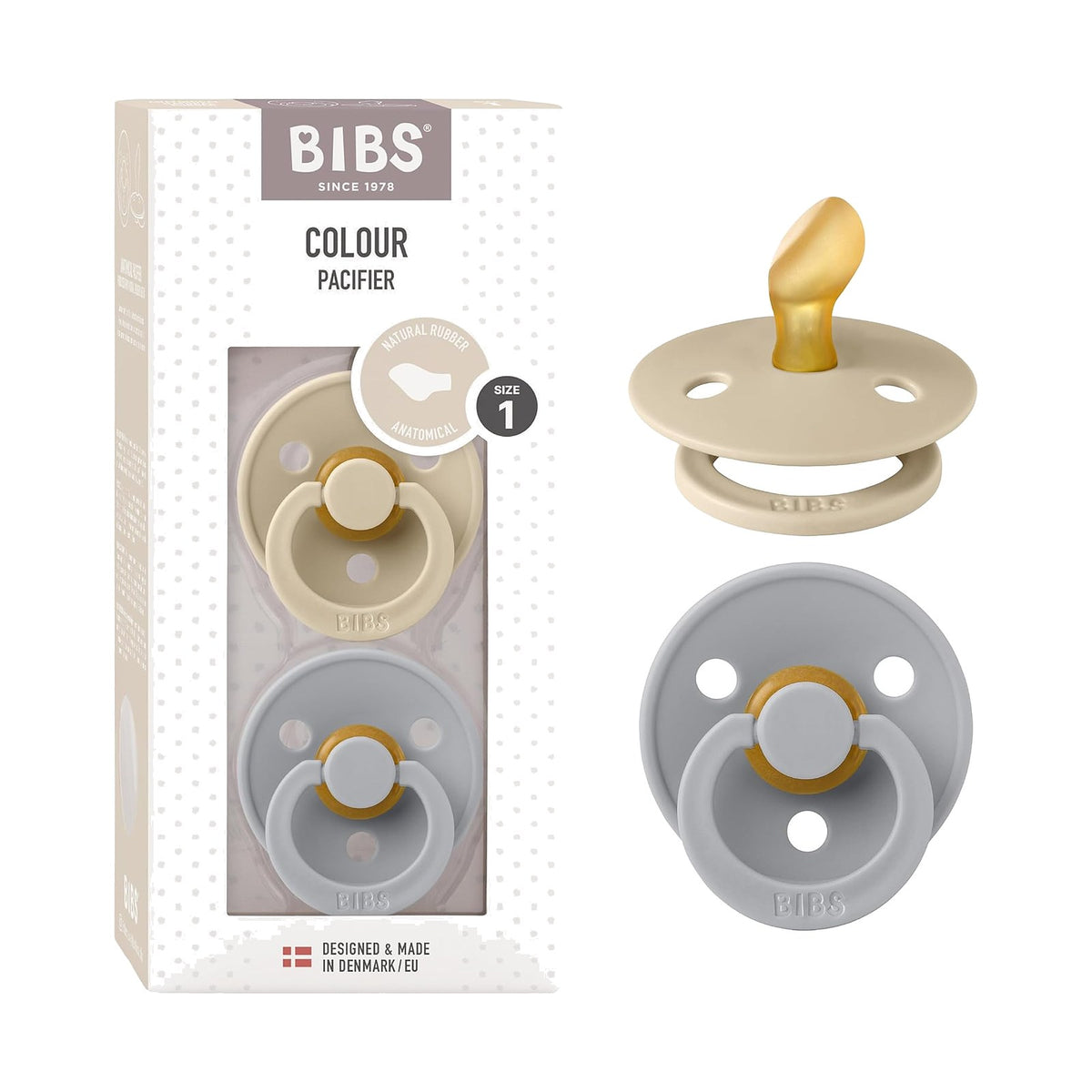 BIBS Colour tétines anatomiques, Vanille / Nuage, 0 à 6 mois