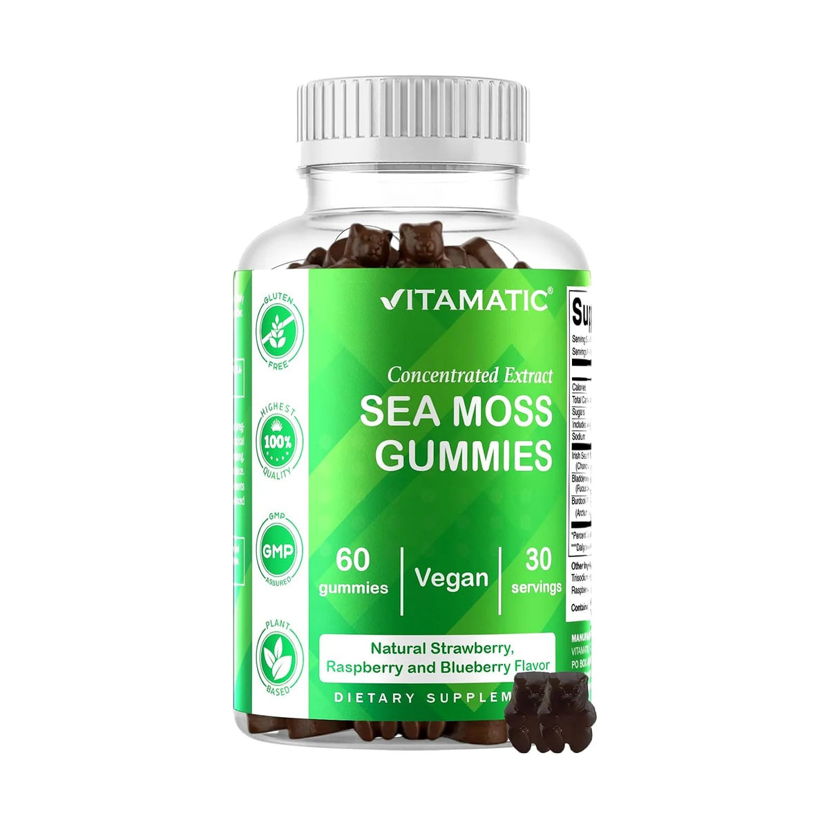 Vitamatic Sea Moss en gommes, 60 gommes, photo du produit seul sur fond blanc
