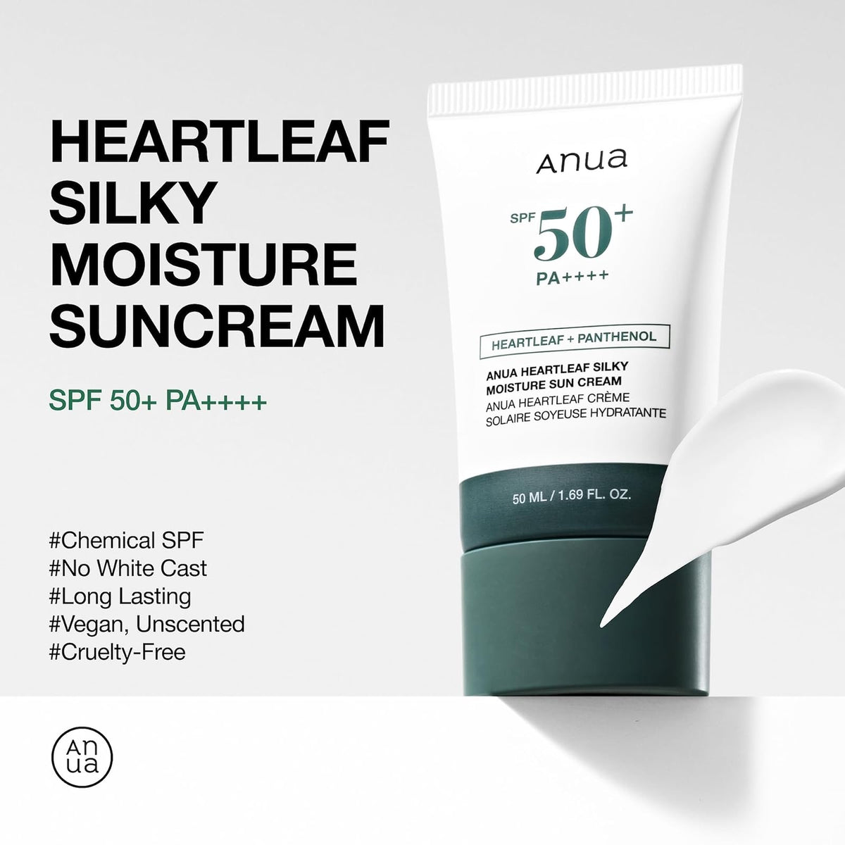Anua Heartleaf Silky Moisture crème solaire SPF50+ PA++++, 50 ml