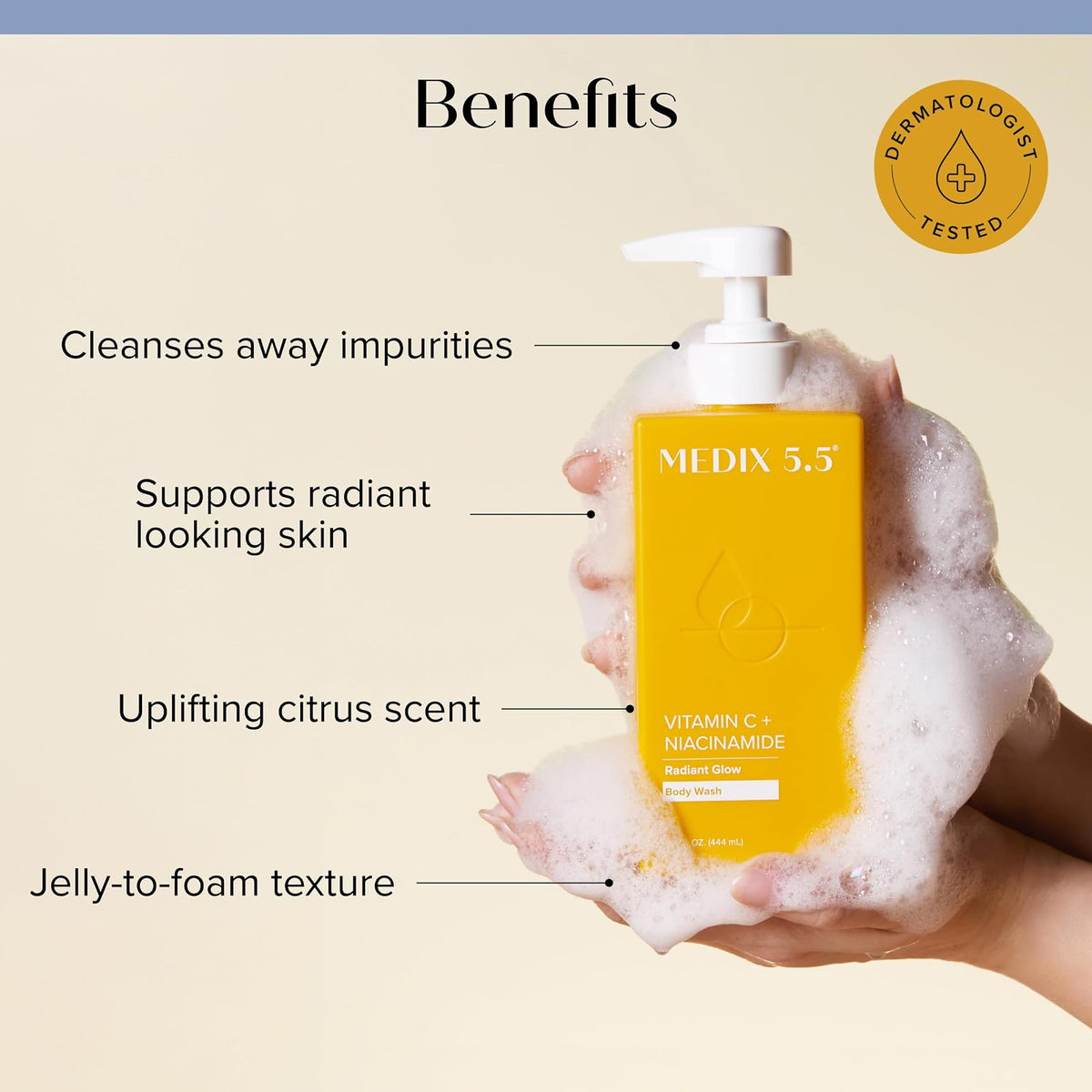 Medix 5.5 gel douche éclat vitamine C et niacinamide, 444 ml