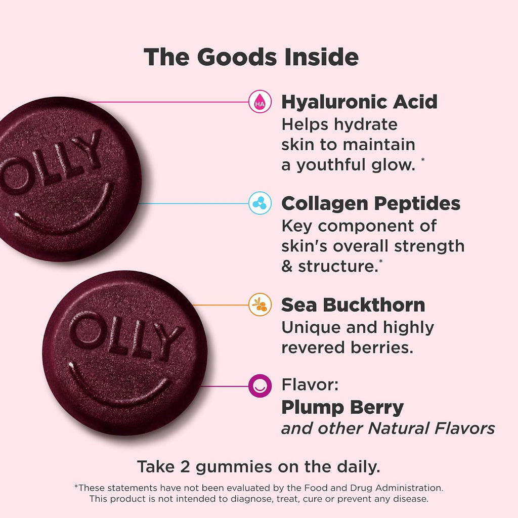 OLLY Glowing Skin gommes acide hyaluronique et collagène, 50 gommes