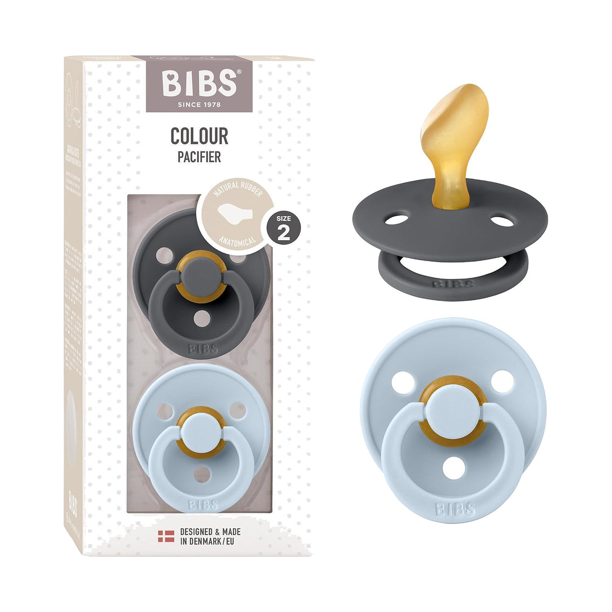 BIBS Colour tétines anatomiques, Fer / Bleu ciel, 6 à 18 mois